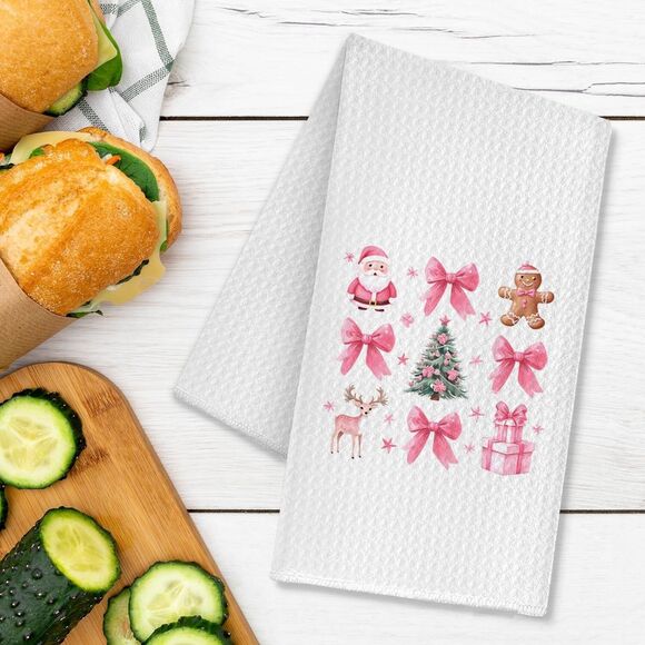 Vintage Christmas Kitchen Towels Coquette Red Bow Christmas Dish Towels for K... - Picture 7 of 8